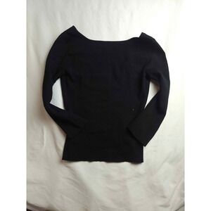 Wayne Rogers Black Silk Blend Ribbed Knit Wrap Top 3/4 Sleeve Size M